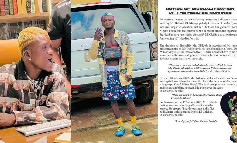 headies-awards-organisers-disqualify-singer,-portable-over-death-threat-to-kill-co-nominees-and-claims-that-he-formed-‘one-million-boys’