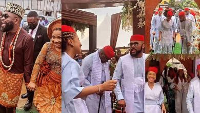 moment-banky-w-and-wife,-adesua-stole-the-show-at-mercy-chinwo’s-traditional-wedding-with-their-grand-entrance-(video)